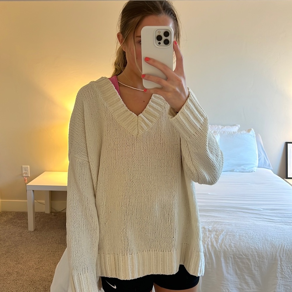Cream Soft V-Neck Sweater